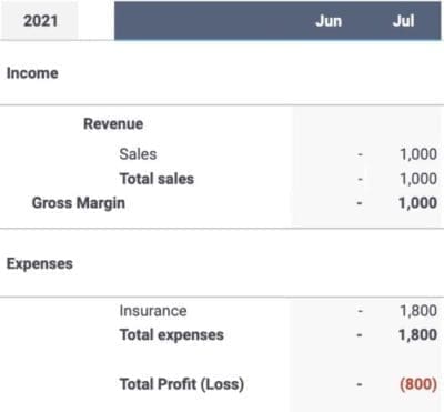 Cash basis accounting - profit and loss example